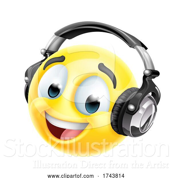 Vector Illustration of Emoticon Face Icon with Music Headphones