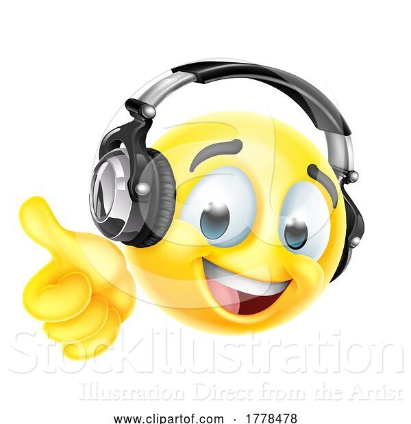 Vector Illustration of Emoticon Face Icon with Music Headphones
