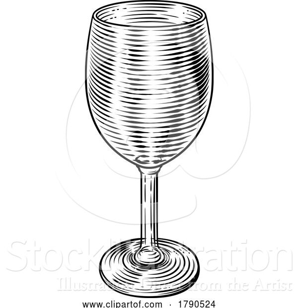 Vector Illustration of Empty Wine Glass Vintage Woodcut Etching Style
