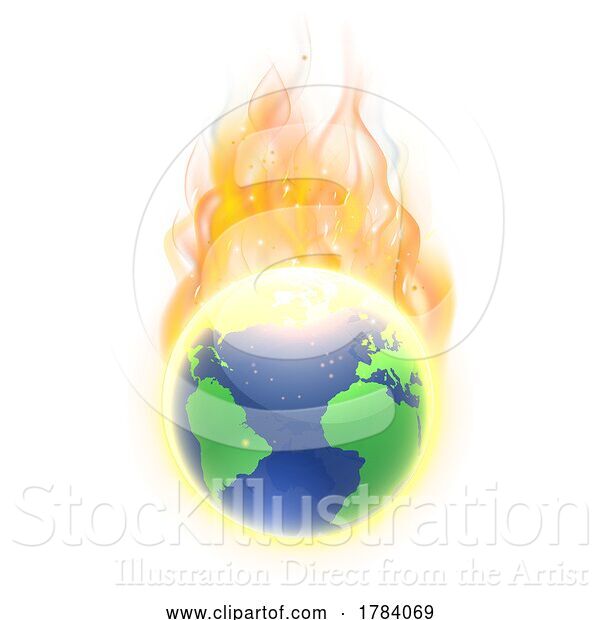Vector Illustration of End of World Climate Change Fire Flame Earth Globe