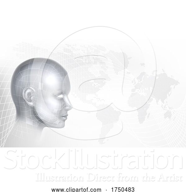 Vector Illustration of Face Map Technology Cyber Digital AI Background