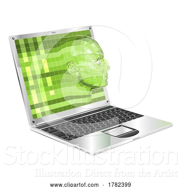 Vector Illustration of Face Wireframe 3D Computer Technology Concept