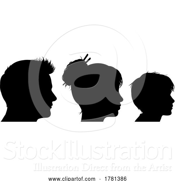 Vector Illustration of Family Silhouettes Heads Child Lady Guy Profile