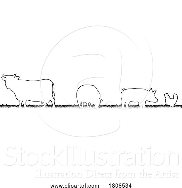 Vector Illustration of Farm Animals Silhouette Field Scene Landscape