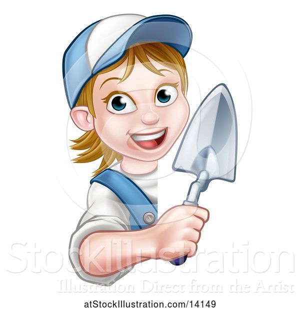 Vector Illustration of Female Mason Holding a Trowel Around a Sign