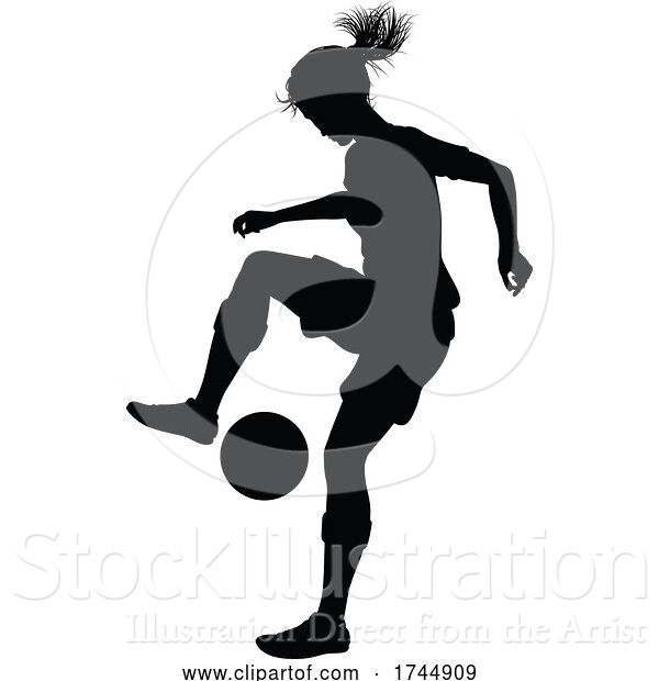 Vector Illustration of Female Soccer Football Player Lady Silhouette