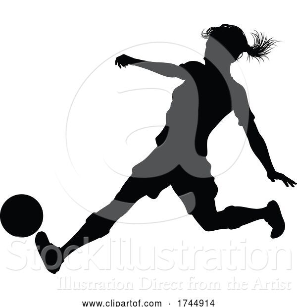 Vector Illustration of Female Soccer Football Player Lady Silhouette