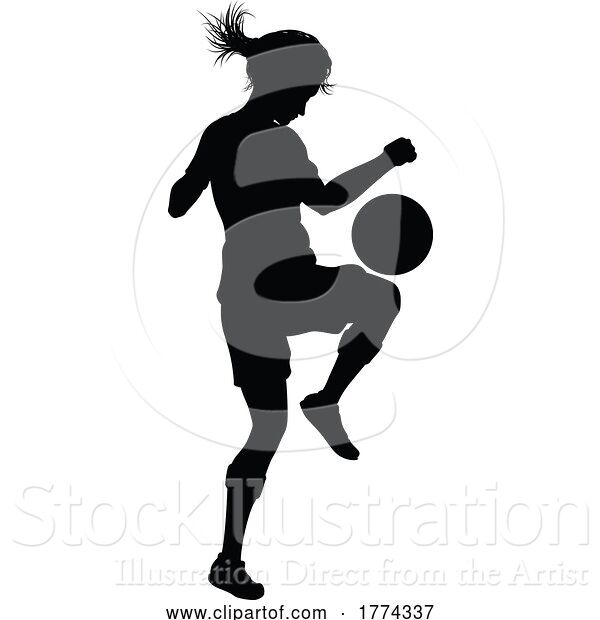 Vector Illustration of Female Soccer Football Player Lady Silhouette