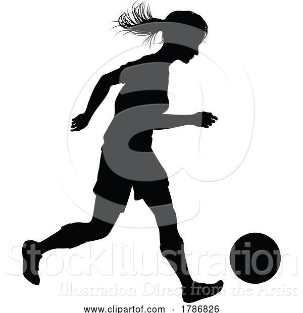 Vector Illustration of Female Soccer Football Player Lady Silhouette