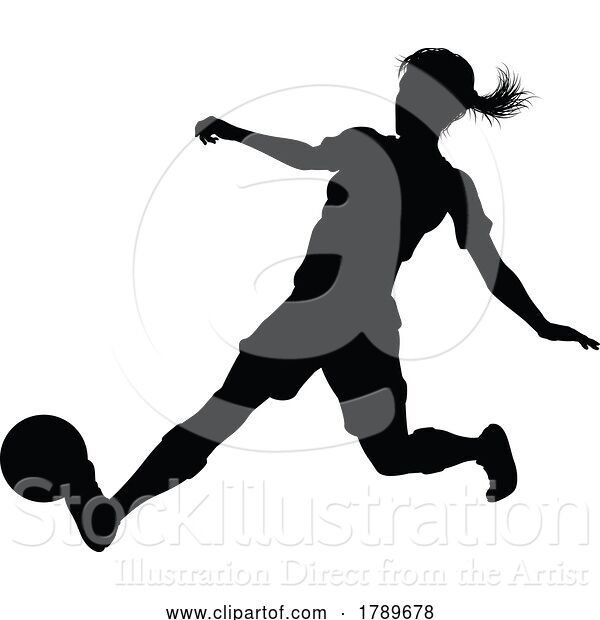 Vector Illustration of Female Soccer Football Player Lady Silhouette