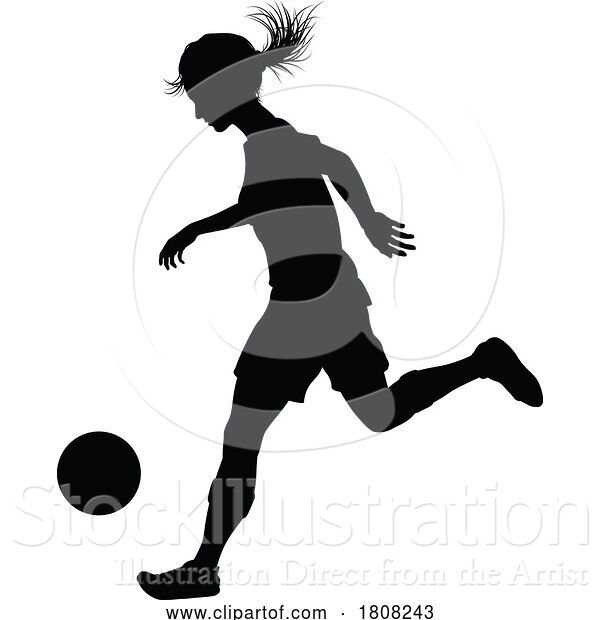 Vector Illustration of Female Soccer Football Player Lady Silhouette