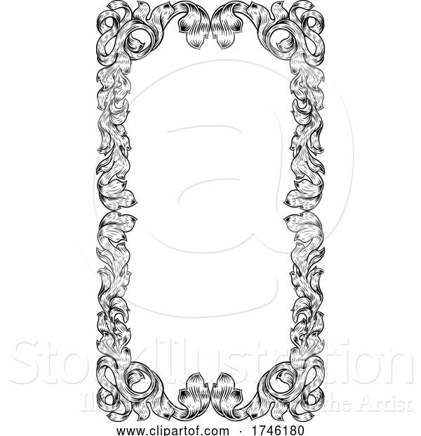 Vector Illustration of Filigree Heraldry Leaf Pattern Floral Border Frame