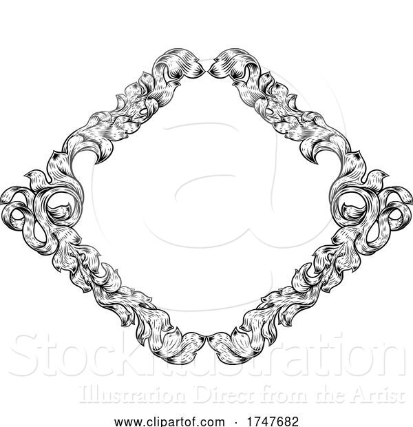 Vector Illustration of Filigree Heraldry Leaf Pattern Floral Border Frame