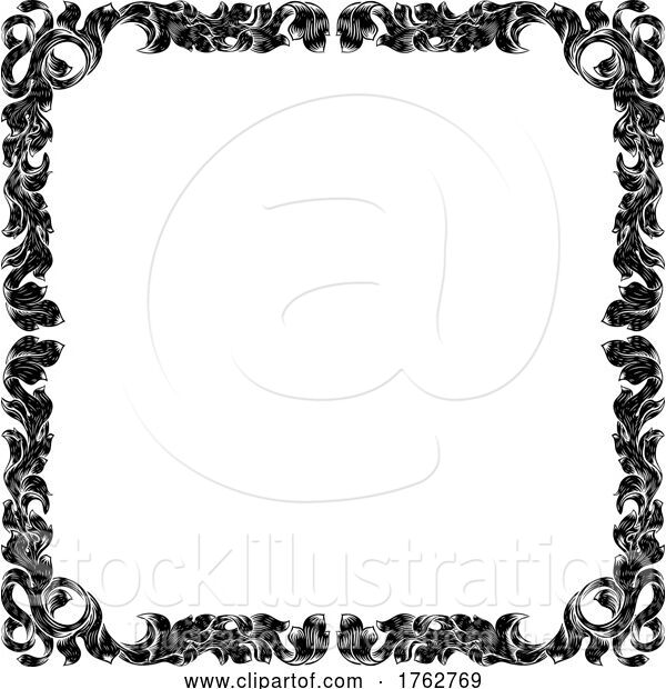 Vector Illustration of Filigree Heraldry Leaf Pattern Floral Border Frame