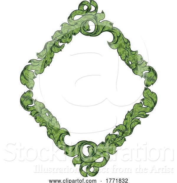 Vector Illustration of Filigree Heraldry Leaf Pattern Floral Border Frame