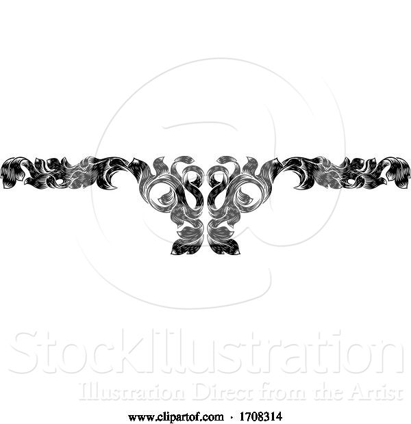 Vector Illustration of Filigree Leaf Pattern Floral Scroll Pattern