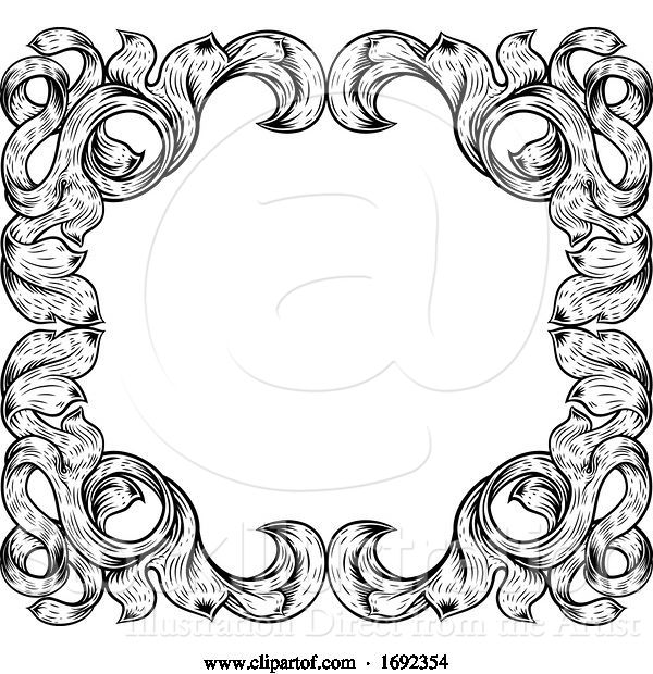 Vector Illustration of Filigree Leaves Frame Floral Border Scroll Pattern