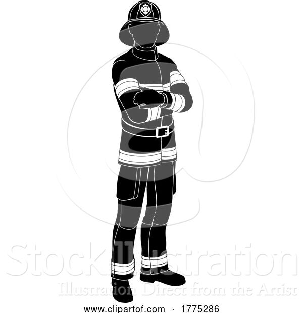 Vector Illustration of Fireman Person Silhouette Fireman Guy