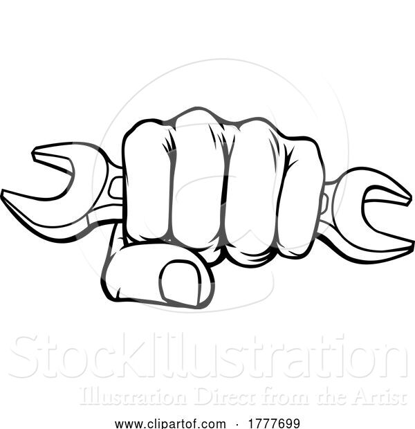 Vector Illustration of Fist Hand Holding Spanner Wrench Concept