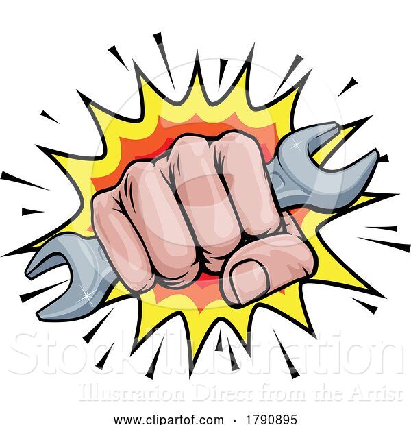 Vector Illustration of Fist Holding a Wrench