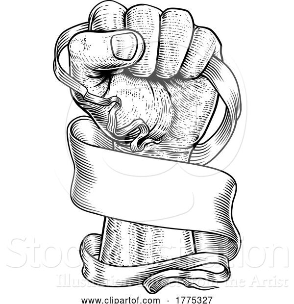 Vector Illustration of Fist Scroll Paper Banner Ribbon Revolution Concept