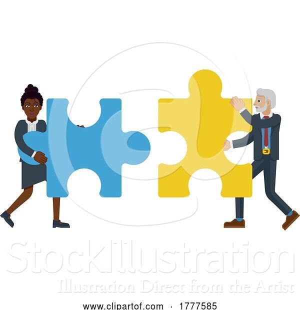 Vector Illustration of Fitting Jigsaw Puzzle Pieces Together Concept