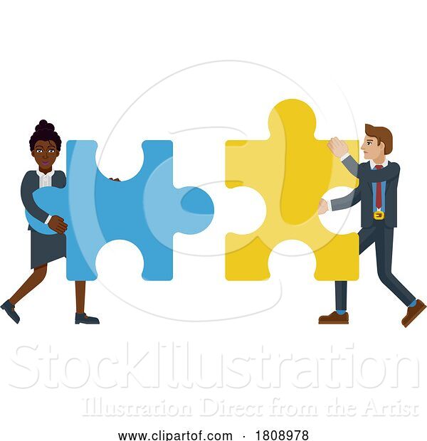 Vector Illustration of Fitting Jigsaw Puzzle Pieces Together Concept