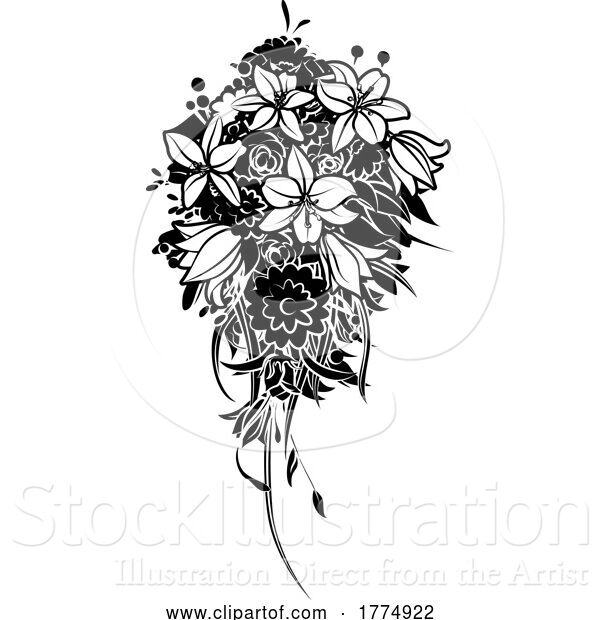 Vector Illustration of Floral Flower Bouquet in a Sketch Drawing Style