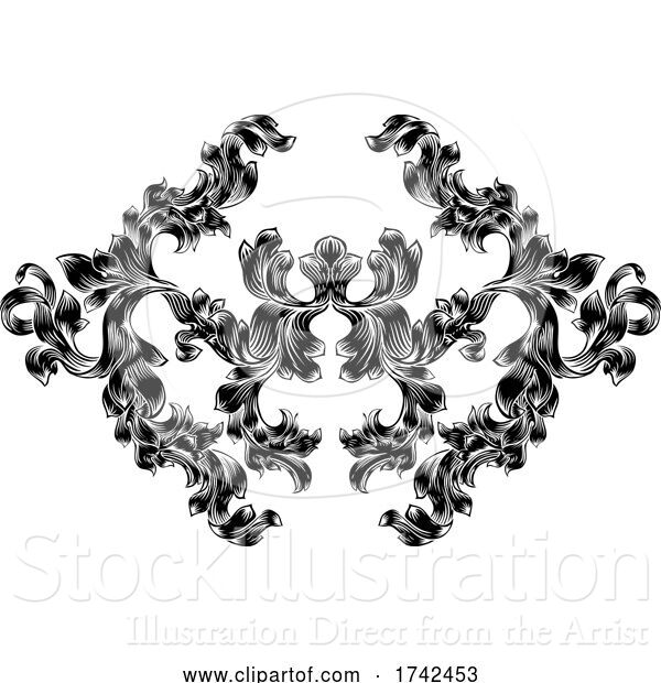 Vector Illustration of Floral Motif Scroll Pattern in Vintage Style