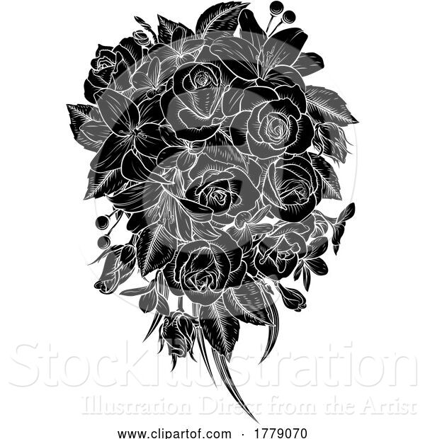 Vector Illustration of Flowers Floral Bouquet Roses Funeral Wedding