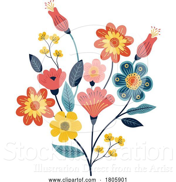 Vector Illustration of Flowers Floral Flower Pattern Wildflowers Drawing