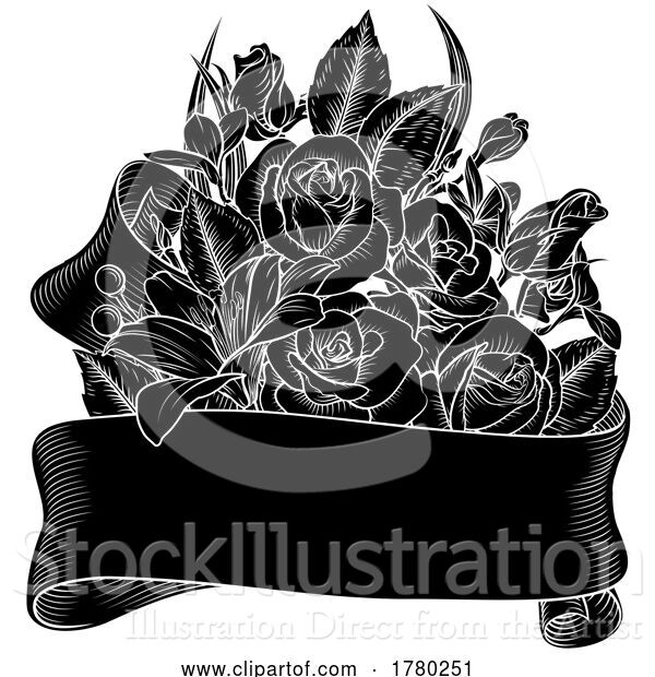 Vector Illustration of Flowers Floral Rose Bouquet Scroll Funeral Wedding