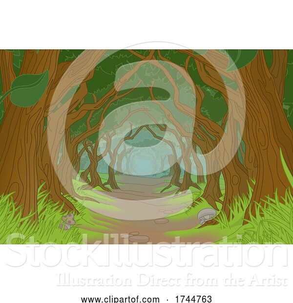 Vector Illustration of Forest Trees Background Fantasy Landscape Scene