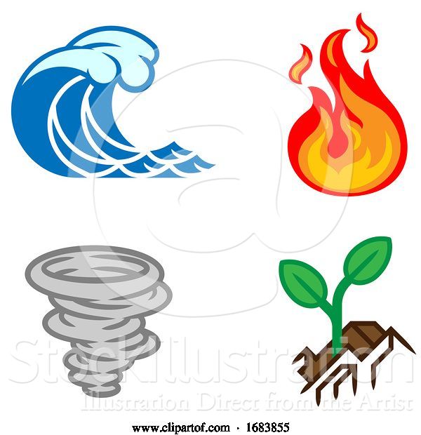 Vector Illustration of Four Elements Earth Water Air Fire Icon Set