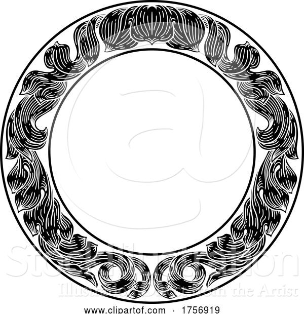 Vector Illustration of Frame Laurel Leaf Crest Floral Pattern Motif