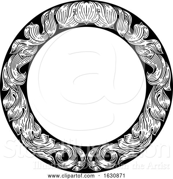 Vector Illustration of Frame Laurel Leaf Filigree Floral Pattern Motif