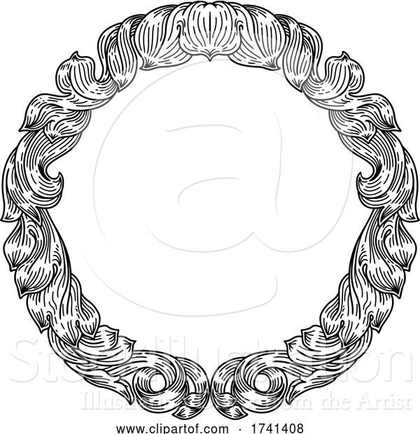 Vector Illustration of Frame Leaf Filigree Crest Floral Pattern Motif