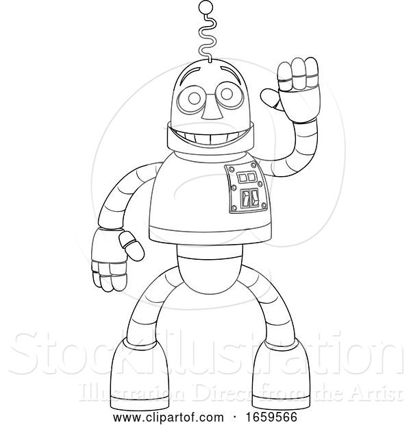 Vector Illustration of Friendly Robot Children Coloring Character