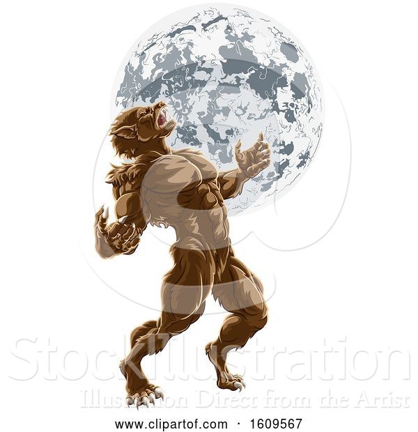 Vector Illustration of Full Moon Werewolf Scary Horror Monster