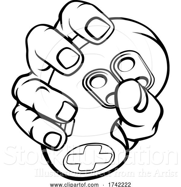 Vector Illustration of Gamer Hand Holding Video Gaming Game Controller