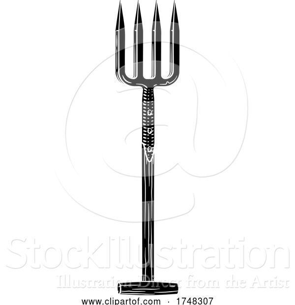 Vector Illustration of Garden Tool Gardening Fork Woodcut Vintage Style