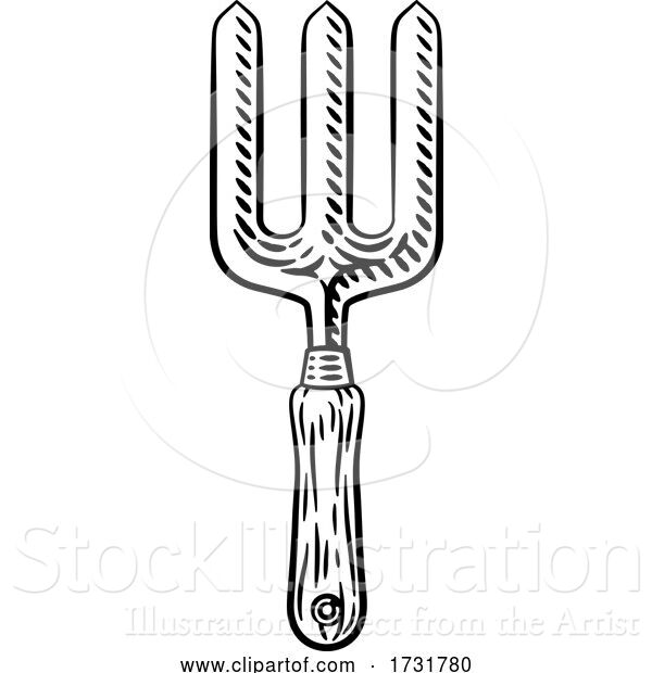 Vector Illustration of Garden Tool Gardening Hand Fork Woodcut Vintage