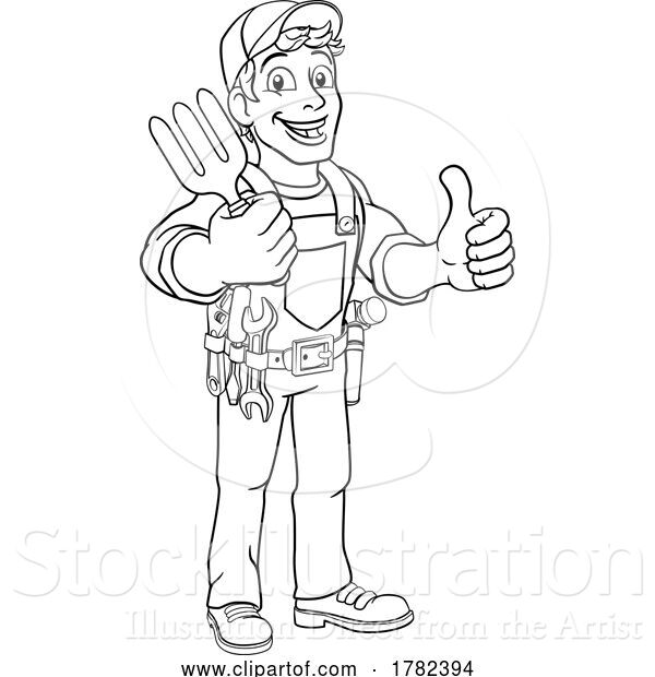 Vector Illustration of Gardener Garden Fork Tool Handyman Guy