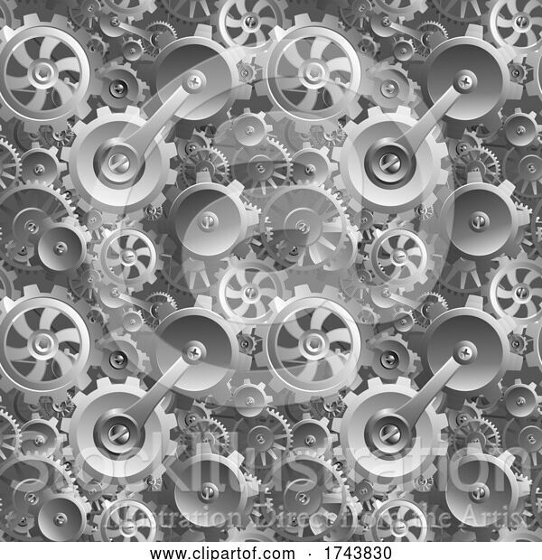 Vector Illustration of Gears and Cogs Seamless Machine Background