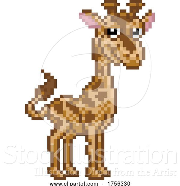 Vector Illustration of Giraffe Pixel Art Safari Animal Video Game