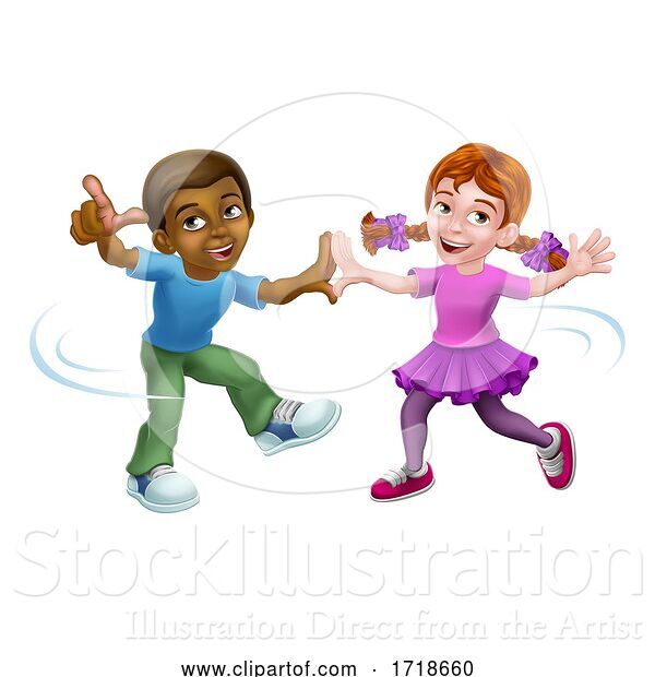 Vector Illustration of Girl and Boy Kid Children Dancing