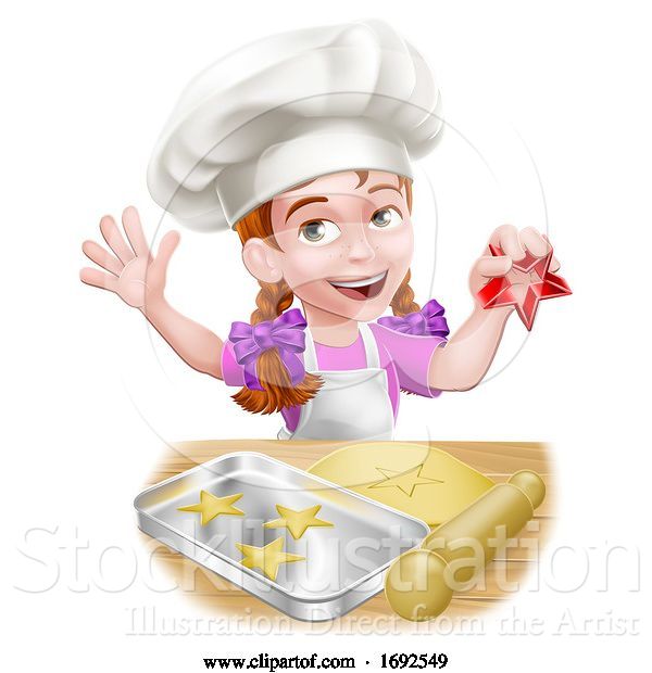 Vector Illustration of Girl Child Chef Kid Character Baking