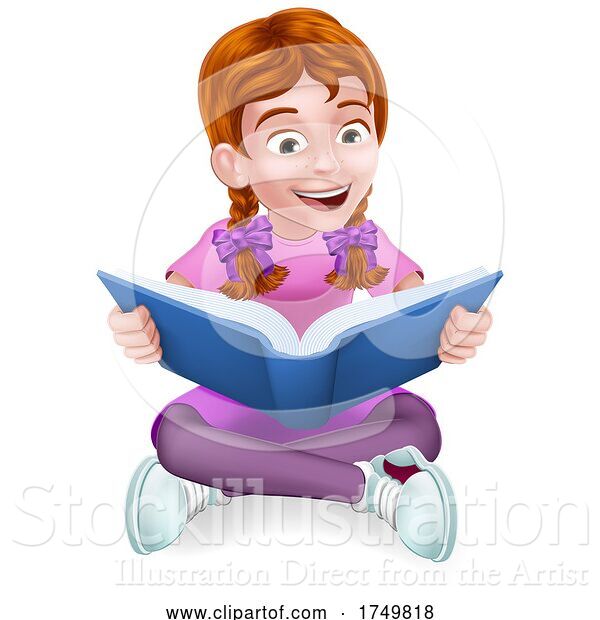 Vector Illustration of Girl Child Kid Character Reading a Book