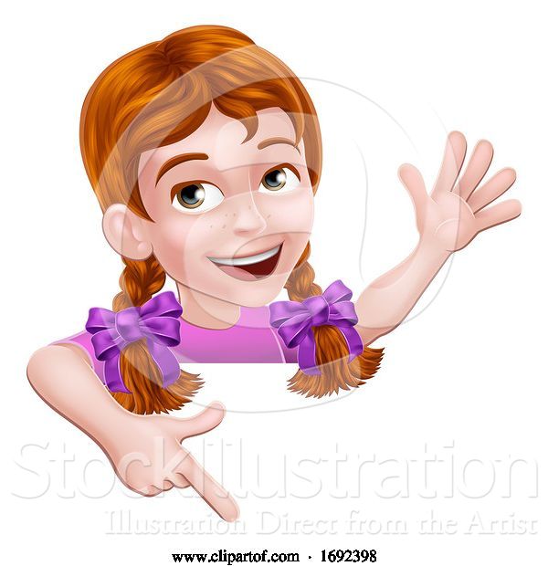 Vector Illustration of Girl Kid Child Character Pointing at Sign