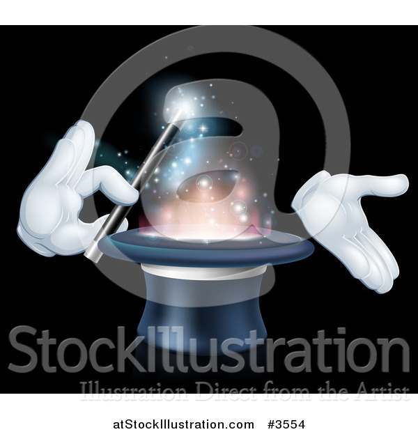 Vector Illustration of Gloved Hands Performing a Magic Trick in a Hat